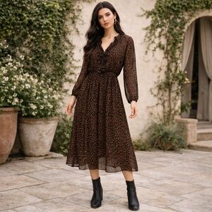 ZARA Sheer Leopard Midi Dress XS NWT Boho Ethereal Chic